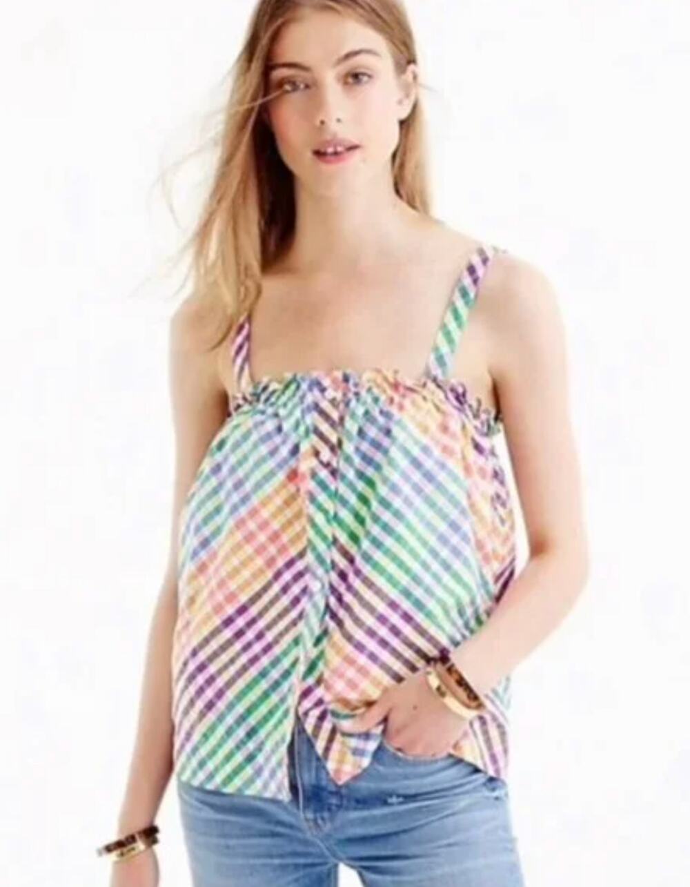 J.CREW Gingham Check Tank Top in Fun Rainbow Print Size 6